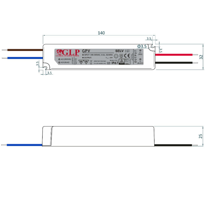 Rysunek techniczny zasilacza GPV-35-12E